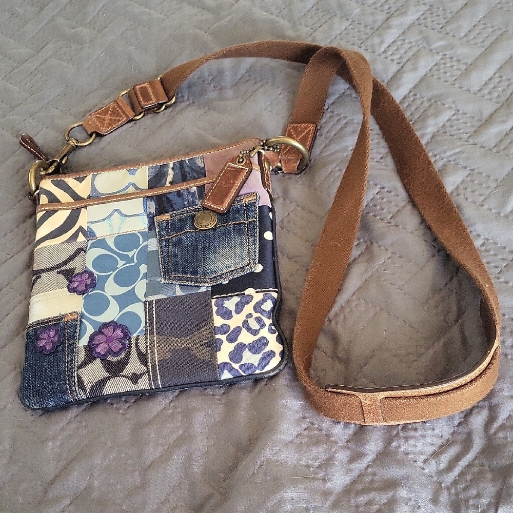 Coach Patchwork Crossbody Bag with Blue and Purple Accents